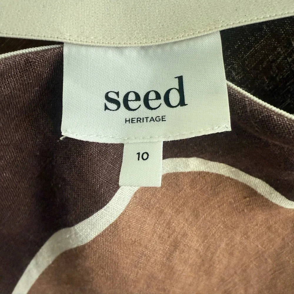 SEED HERITAGE Linen Skirt Abstract Brown Printed Skirt Size 10